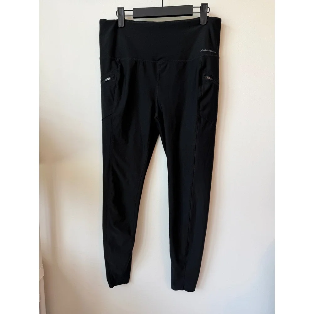 Eddie Bauer Womens Trail Tight Leggings Black High Rise Zippered Pockets Large